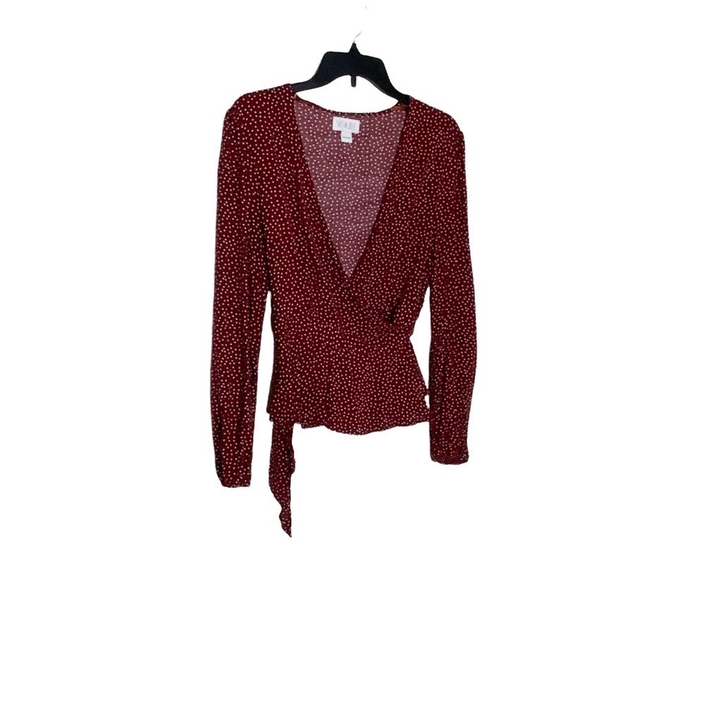 Vixbe polka dot wrapped blouse with deep V neckline. Long sleeves. Size S - Picture 3 of 8
